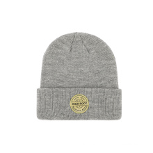 Hot Style Factory Direct Sale Adults Winter Warm Soft Acrylic Gray Woven Patch Plain Skiing Beanie Cap Knitted Hat